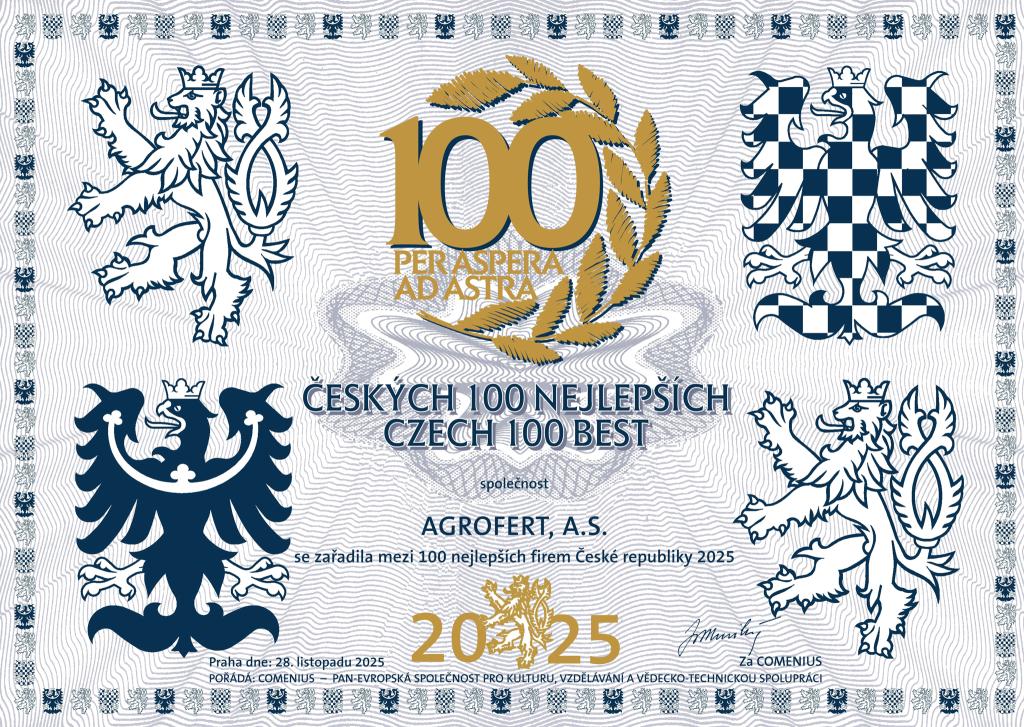 AGROFERT patří mezi TOP 5 českých nejlepších